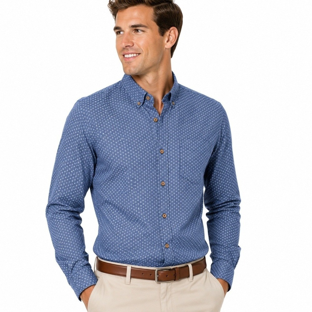 American Eagle Outfitters Shirt Mens Large L Blue Print Button Down Shirt